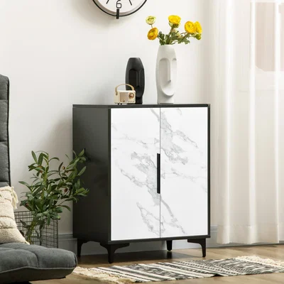 The Range Modern Storage Cabinet with Marble Effect - Black