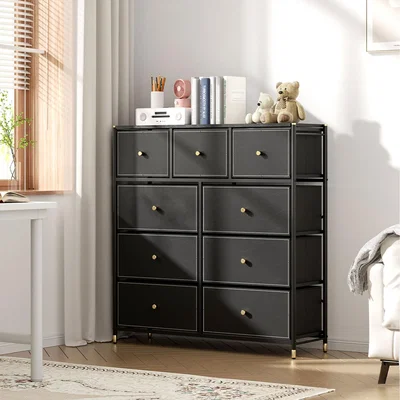 The Range Plastic Storage Cabinet with Large and Small Drawers - Black+Gold
