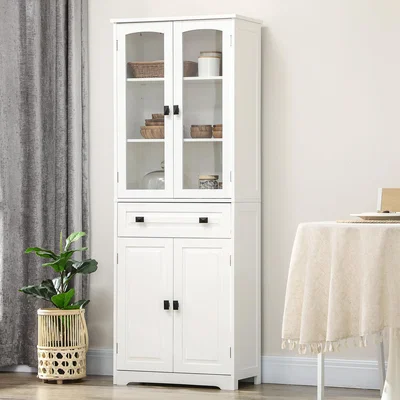 The Range Kitchen Cupboard Storage Cabinet with Adjustable Shelves, Glass Door - White