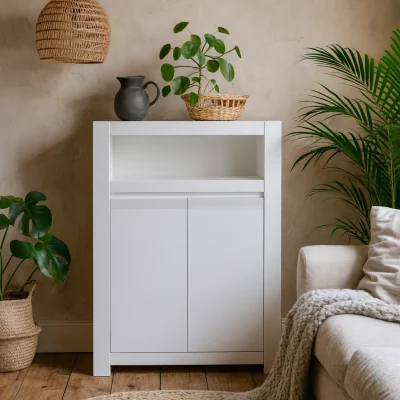 The Range Vienna 2 Door Storage Cabinet with Open Shelf - White