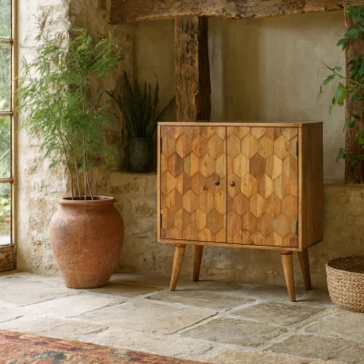 The Range Otranto Pineapple Carved Mango Wood Cabinet 2 Doors - Brown
