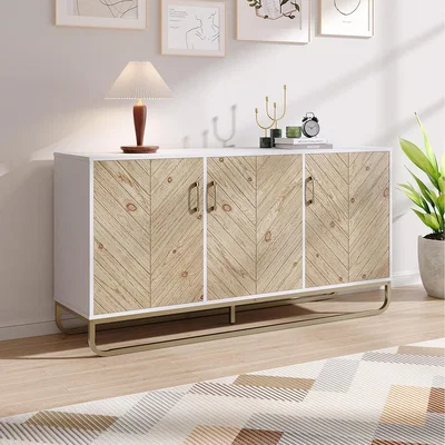 The Range Wooden door cabinet with gold base - White / 148cm