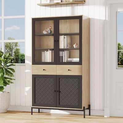 The Range Wooden Side Cabinet Featuring Straw Doors - Black