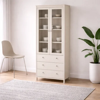 The Range Wyld Haus Gossmere Cashmere China Cabinet Cream Matt 2 Glass Doors 3 Drawers - Cream