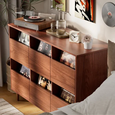 The Range BROTTAR 47.2" Large Record Player Stand, Vinyl Record Storage Cabinet - White