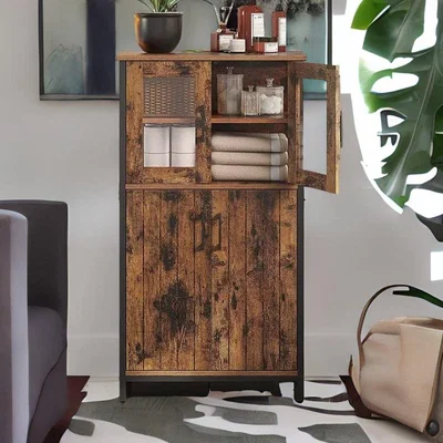 The Range Brown Storage Cabinet with Glass Doors - Brown