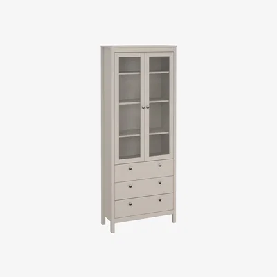 The Range Madrid China Cabinet 2 Glass Doors with 3 Drawers in Matt Black - Cashmere