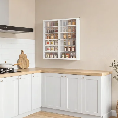 The Range Wall Cabinet with Glass Door and Adjustable Shelves - White