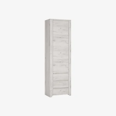 The Range Norwich Tall Narrow Cupboard - Soft Grey Oak-Effect, 1 Door 3 Drawers - Grey