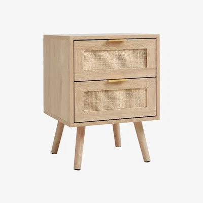 The Range 2 Pack Wood Rattan Side Cabinet - Natural