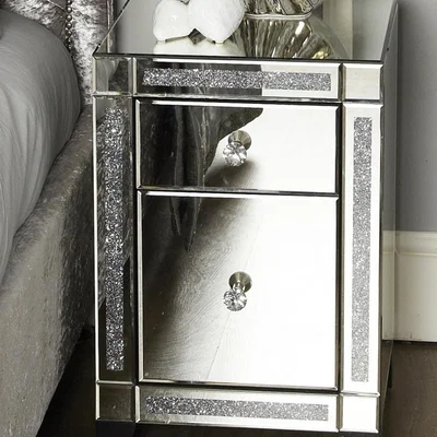 The Range Bedside Cabinet - Fabiana 2 Drawer Silver Mirrored Bedside Table - Silver