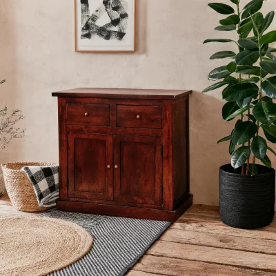 The Range Oxford Mahogany Mango Wood Storage Cabinet 2 Drawers 2 Doors - Brown