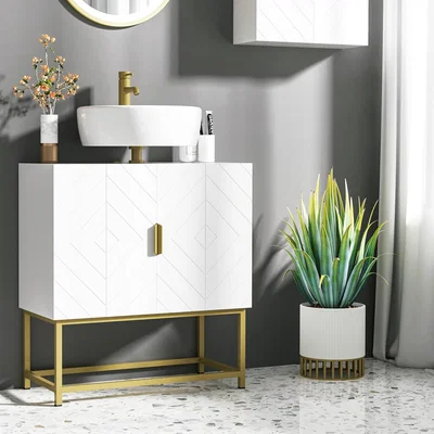 The Range Bathroom Sink Cabinet 2 Doors Under Sink Storage Cabinet Steel Legs - White