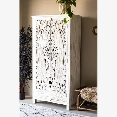 Rockett St George Carved Bird Design Wood Cabinet