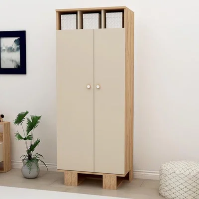 The Range Zeno Compact Wardrobe with Cabinets and Shelves - Atlantic Pine - Beige