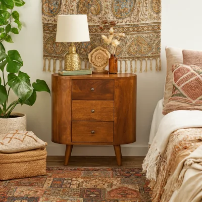 The Range Olbia Mini Cabinet Chestnut Matt Mango Wood 3 Drawers - Brown