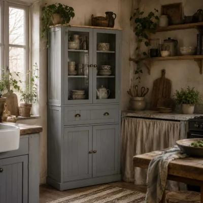 The Range Todi Hael 180 cm Tall Pantry Cabinet - Grey and Oak, Adjustable Shelves and Drawer