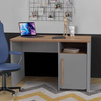 The Range Matt Grey Dressing Table With Sonoma Oak Top, Cupboard With Open Shelf - Grey