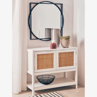 The Range Sherman White Wood and Rattan Two Drawer Side Cabinet