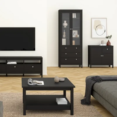 The Range Madrid China Cabinet 2 Glass Doors with 3 Drawers in Matt Black - Matt Black
