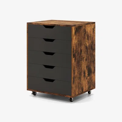 The Range 5 Drawer Chest Rolling Dresser Storage Cabinet - Brown