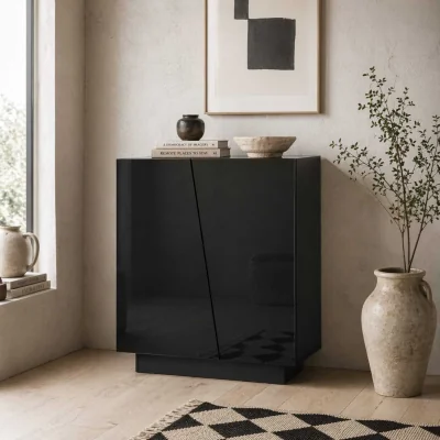 The Range Ranifa Modern High Gloss Black Freestanding Storage Cabinet, 2 Doors