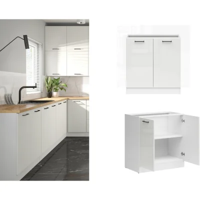 The Range Kitchen Cabinet 800mm Base Unit Modern Freestanding 2 Door Cupboard 80cm Chalk White Gloss - Junona - White