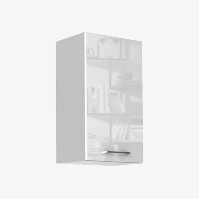 The Range Ella 400mm White High Gloss Wall Kitchen Cabinet with 1 Door, 2 Shelves, Grey Matt Body - White High Gloss / Grey Matt