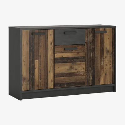 The Range Brooklyn Cabinet with 3 Doors and 1 Drawer in Walnut and Dark Matera Grey - Walnut & Dark Matera Grey