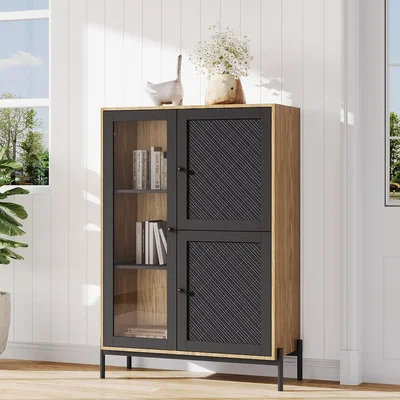 The Range Storage Cabinet Featuring Stylish Straw Doors  - Black