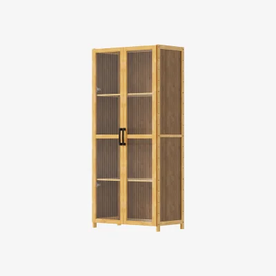The Range Narrow Storage Cabinet with Acrylic Doors - Brown & Wood & Translucent / 130cm