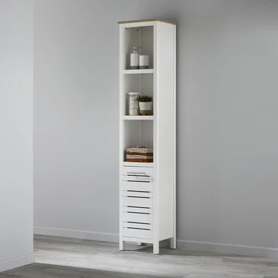 The Range Tallboy Storage Cabinet White  Oak-Effect - White