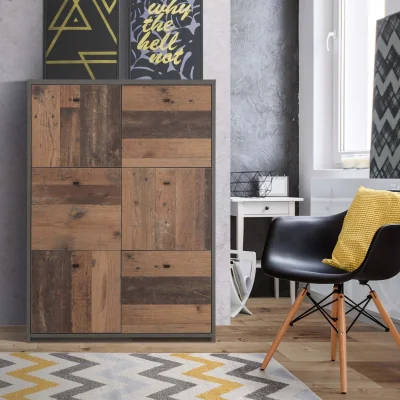 The Range Best Chest Storage Cabinet with 6 Doors in Concrete Optic Dark Grey/Old - Wood Vintage - Dark Grey & Old Wood Vintage