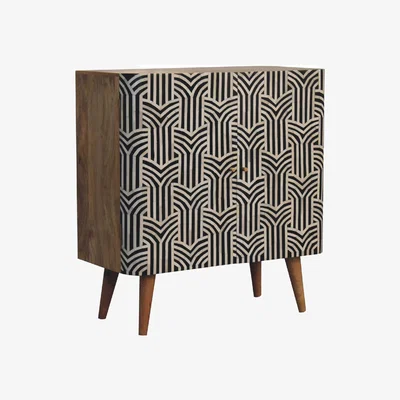 The Range Edessa Bone Inlay Cabinet - Rustic Charm and Modern Style - Black and Gold