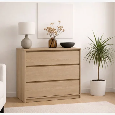 The Range Mana Chest of Drawers 3 Drawer Cabinet Handleless White Washed Oak 86.5cm