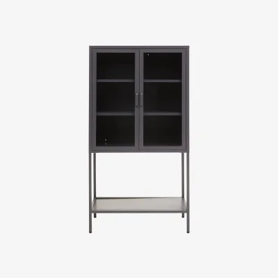 The Range Acier Two Door Grey Metal Cabinet With Glass Doors - Grey