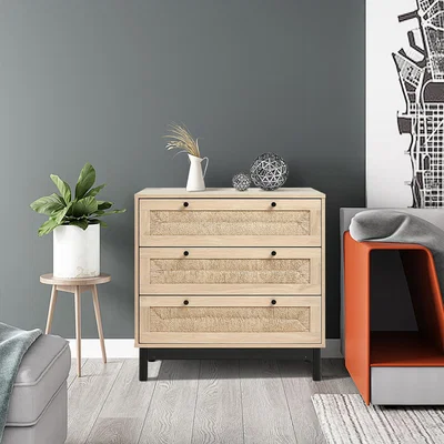 The Range Handwoven 3-Drawer Side Cabinet Living Room Hallway Bedroom - Natural