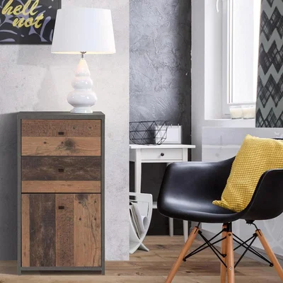 The Range 1 Door 2 Drawer Industrial Design Storage Cabinet - Vintage Wood