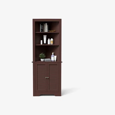 The Range Costway Bathroom Corner Storage Cabinet Tall Bathroom Cabinet  - Espresso