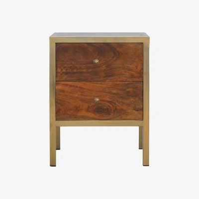 The Range 2 Drawer Iron Knobs Bedside Table Cabinet - Brown