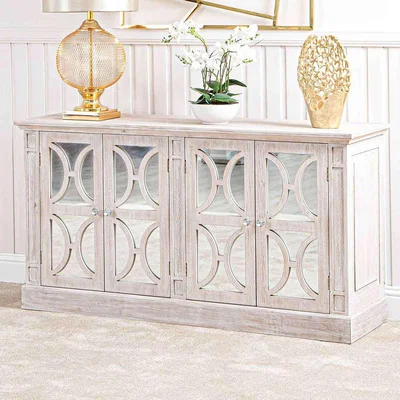The Range Torino Wood 4 Door Sideboard, Storage Cabinet - Washed White