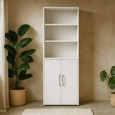The Range Dris Tall White Bookcase - 4 Open Shelves, 2-Door Cabinet - White