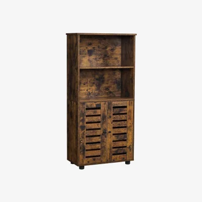 The Range Kitchen Storage Cabinet with Louvered Doors Open Shelves, Brown - Rustic Brown