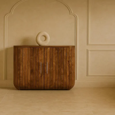 The Range Solid Mango Wood Fluted Curve Cabinet - Brown