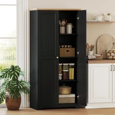 The Range HOMCOM 172cm Wooden Storage Cabinet Cupboard with 2 Doors - Black