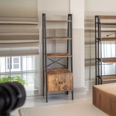 The Range Industrial 4-Tier Shelf Ladder with Cupboard - Brown