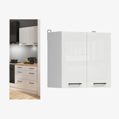 The Range Kitchen Wall Cabinet 600mm Unit Modern 2 Door Cupboard Chalk White Gloss 60cm Storage ¿ Junona - White Matt with Chalk White Gloss
