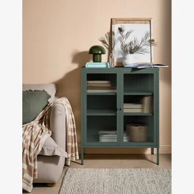 Rose & Grey Medium Miles Glass Cabinet in Olive