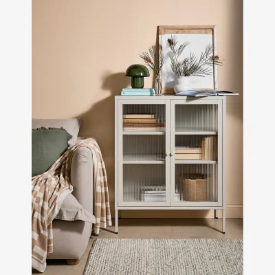Rose & Grey Medium Miles Glass Cabinet in Panna Cotta