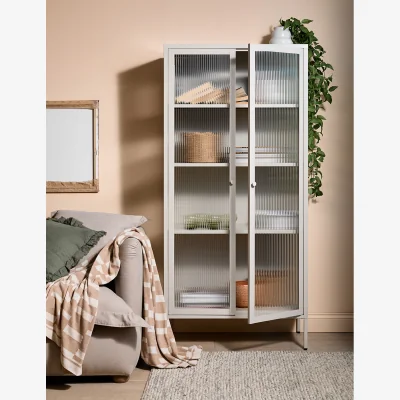 Rose & Grey Tall Taylor Glass Cabinet in Panna Cotta
